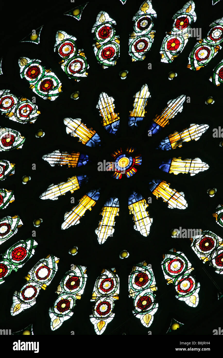 City of York, England. The South Transept Rose Window, which commemorates the end of the War of Roses. Stock Photo