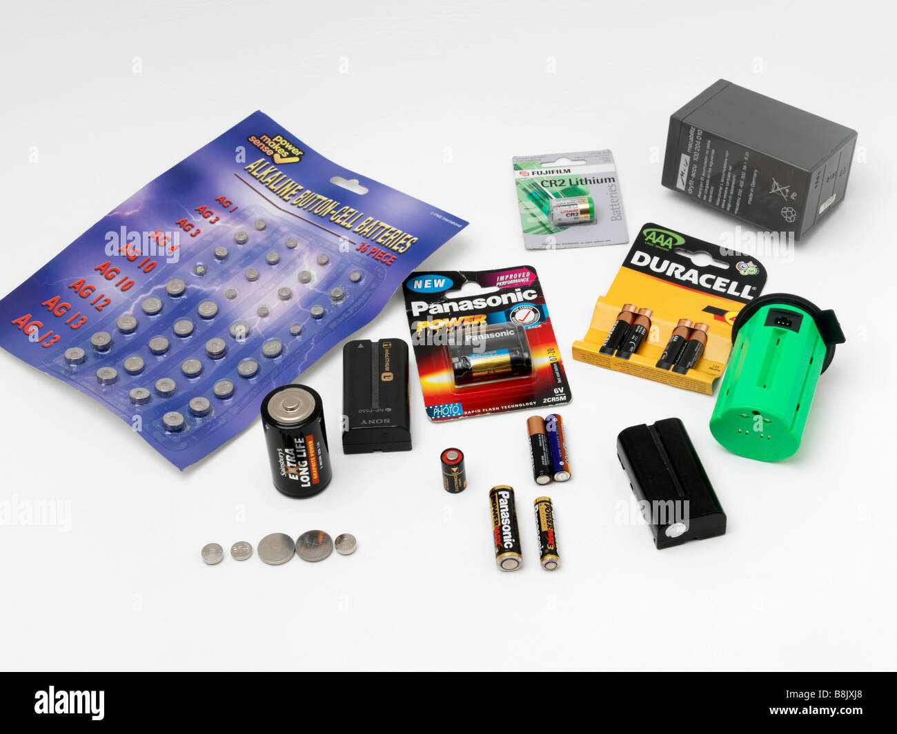 A Selection of Different Types of Batteries Stock Photo