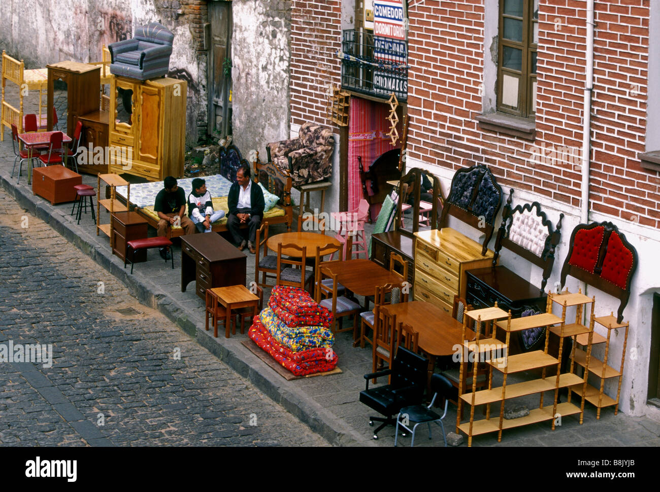 Ecuadorans, Ecuadoran people, working at furniture store, flea market, La Ronda district, Quito
