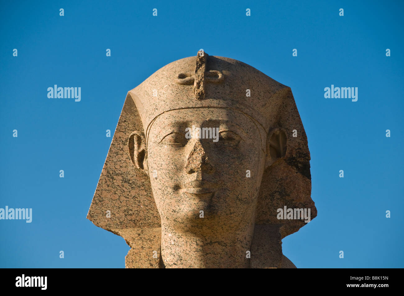 Sphinx portrait closeup broken nose at Pompeys Pillar Alexandria Egypt