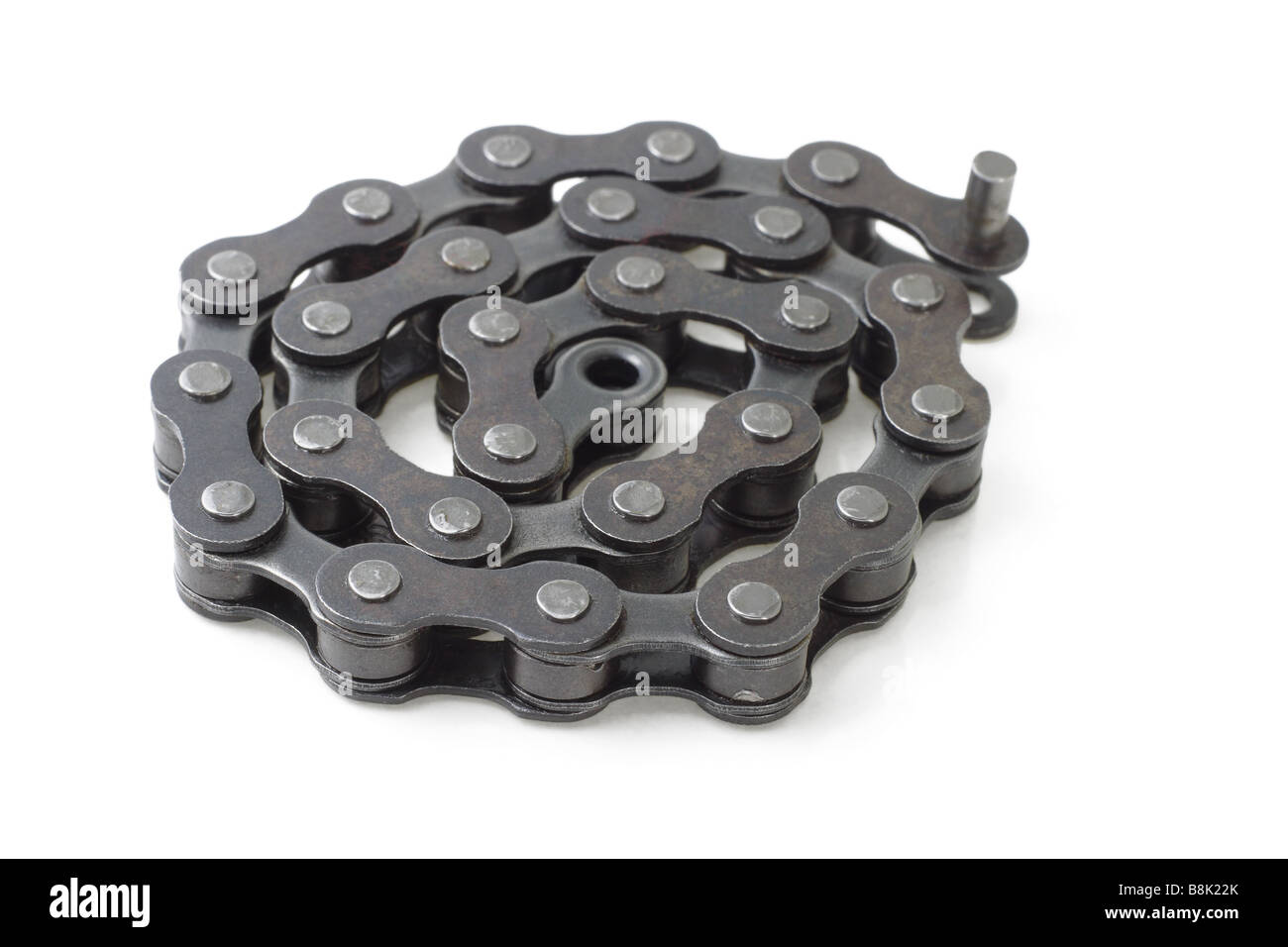 Bicycle metal link chain on white background Stock Photo