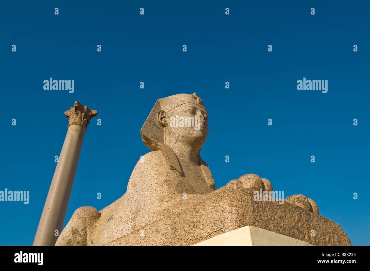 Sphinx Pompeys Pillar Alexandria Egypt historic monument tourist attraction iconic egyptian symbol Stock Photo