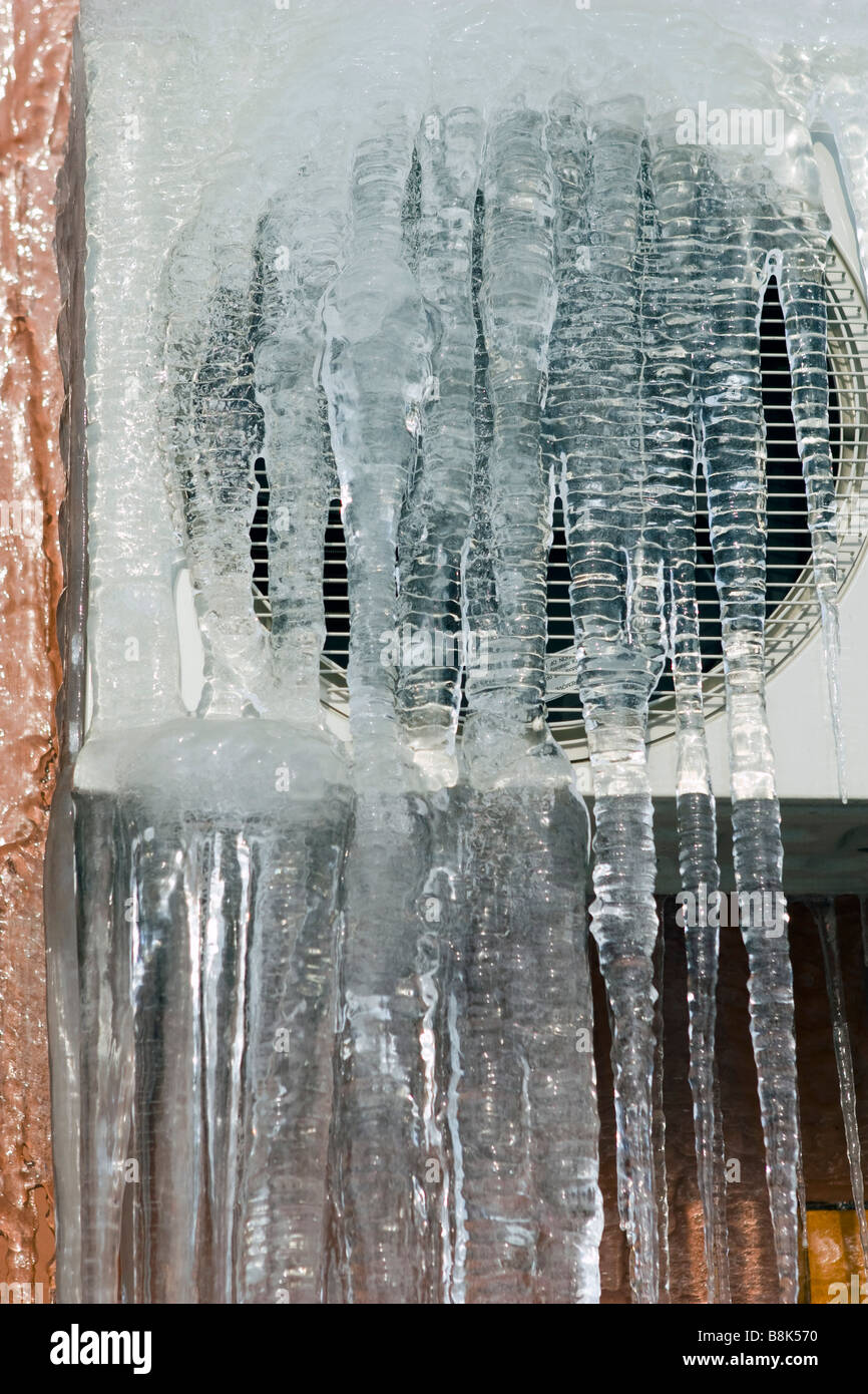 Broken air conditioner covered with ice Stock Photo Alamy