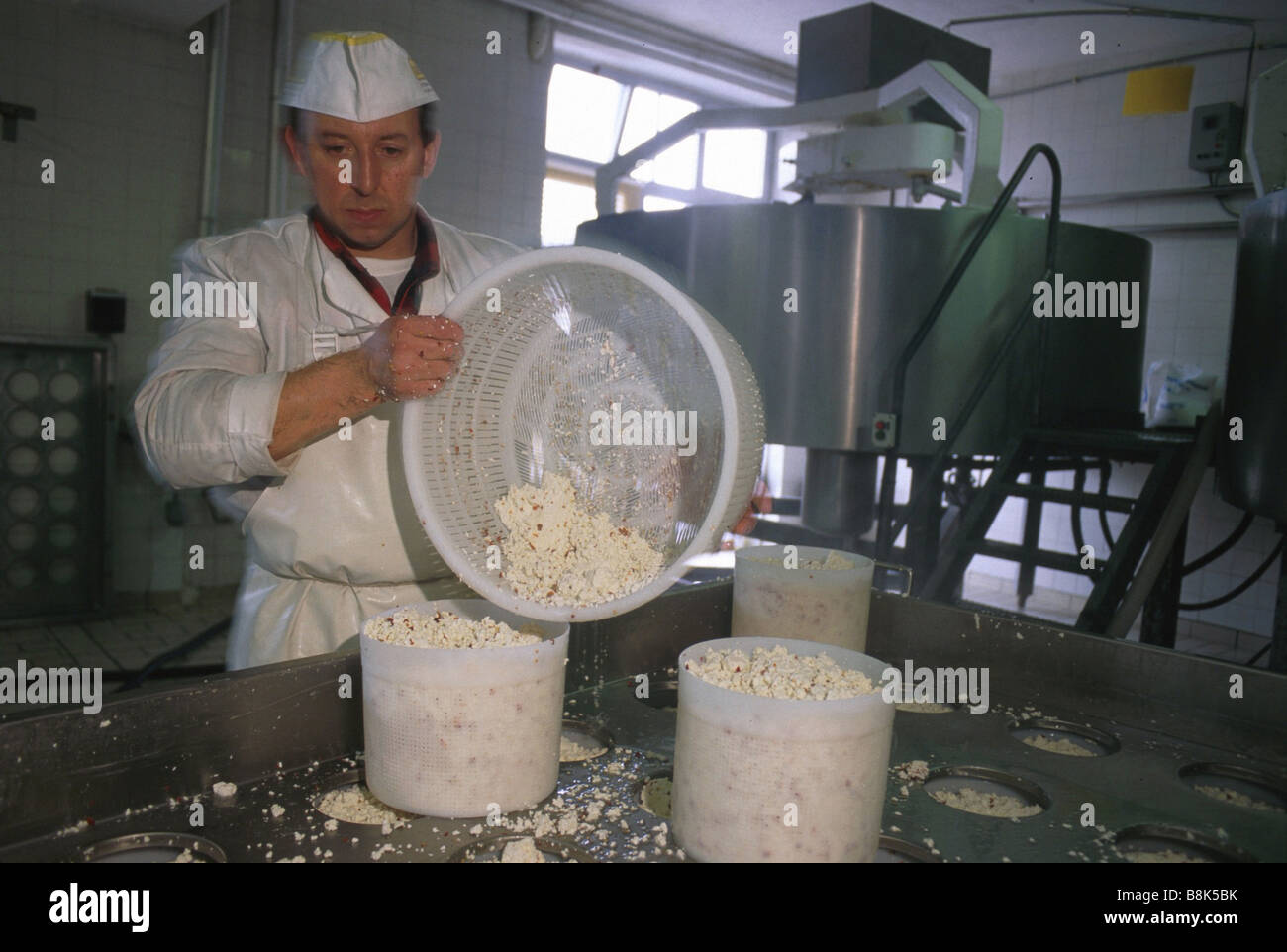 The production of the mozzarella, in Italy. Stock Photo