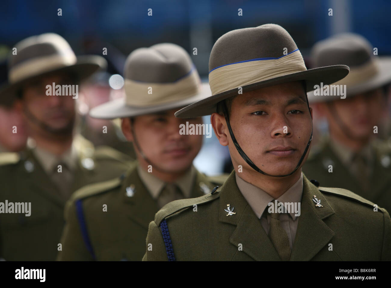 Gurkha, soldiers, on parade, in Stafford, England,Nepal, Gurkhas Stock Photo