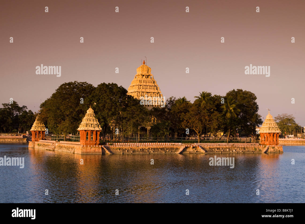 India Tamil Nadu Madurai Mariamman Teppakkulam Tank temple and lake at