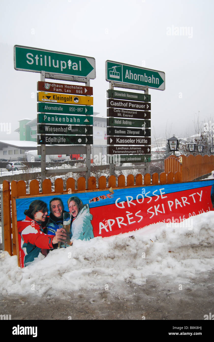 traffic signs and notice boards Mayrhofen Austria Tyrol Stock Photo Alamy