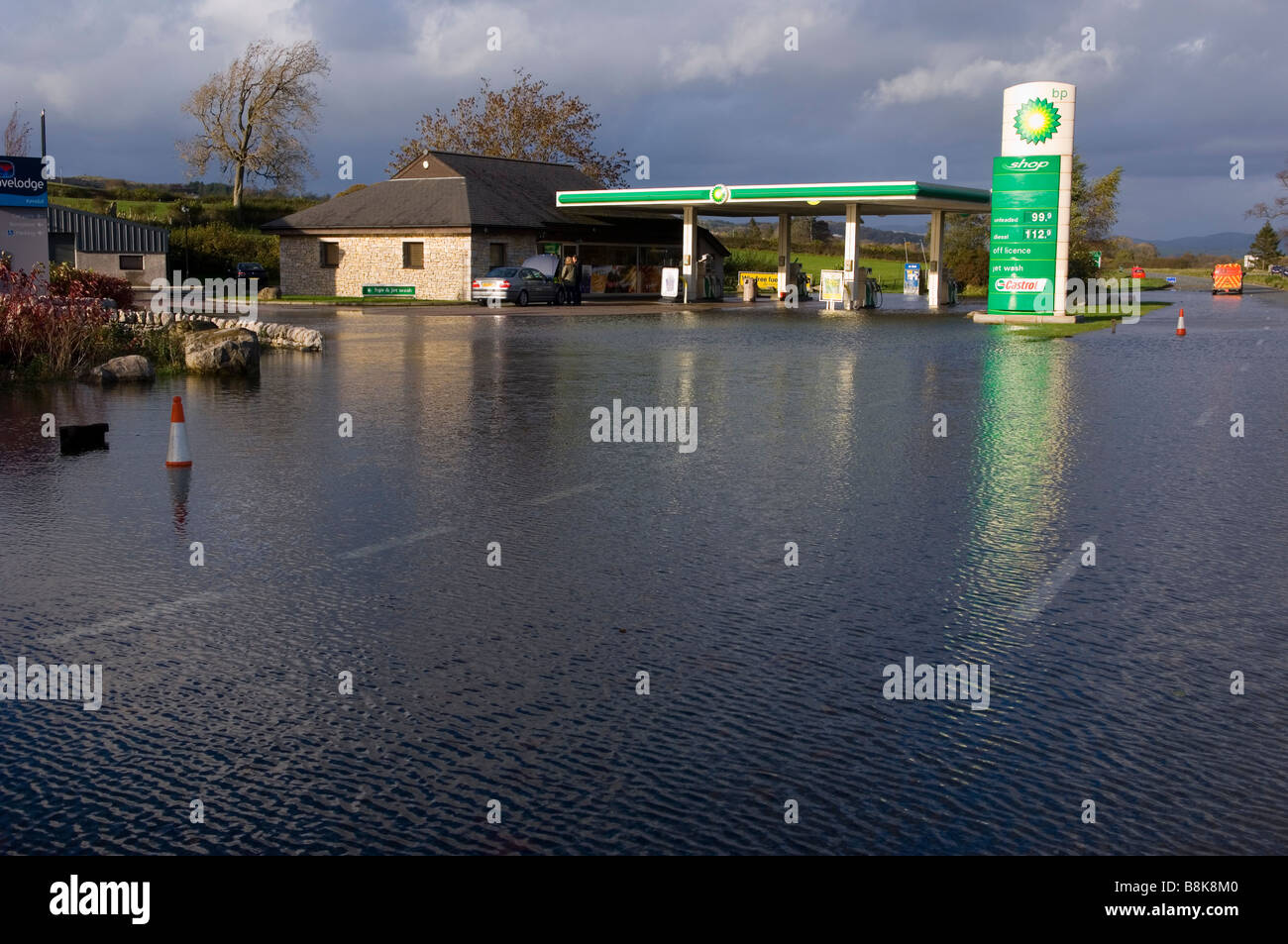Flooding at a petrol station, Kendal, Cumbria Stock Photo Alamy