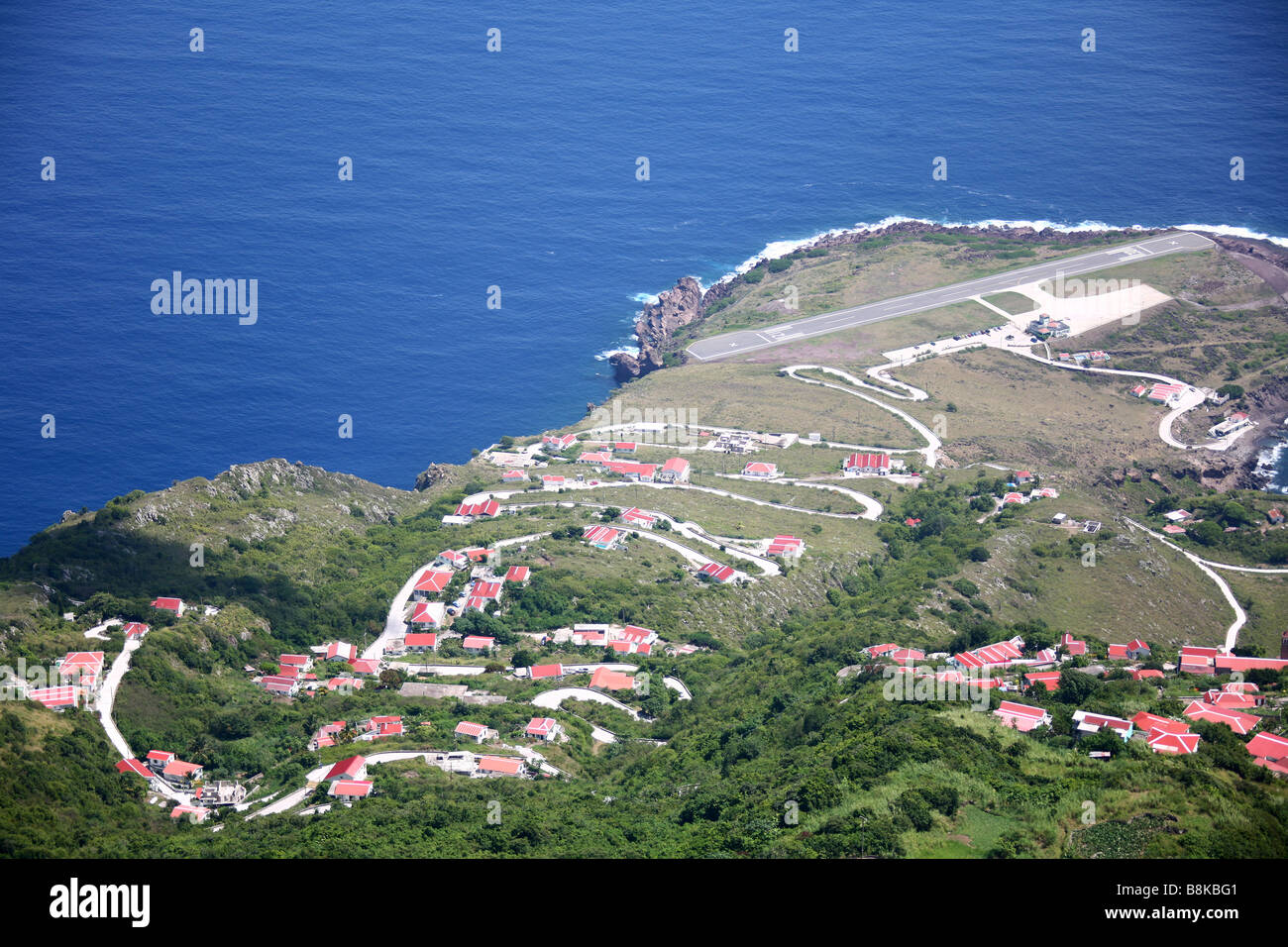 View From Mount Scenery On The Airstrip Of Juancho E Yrausquin Stock Photo Alamy