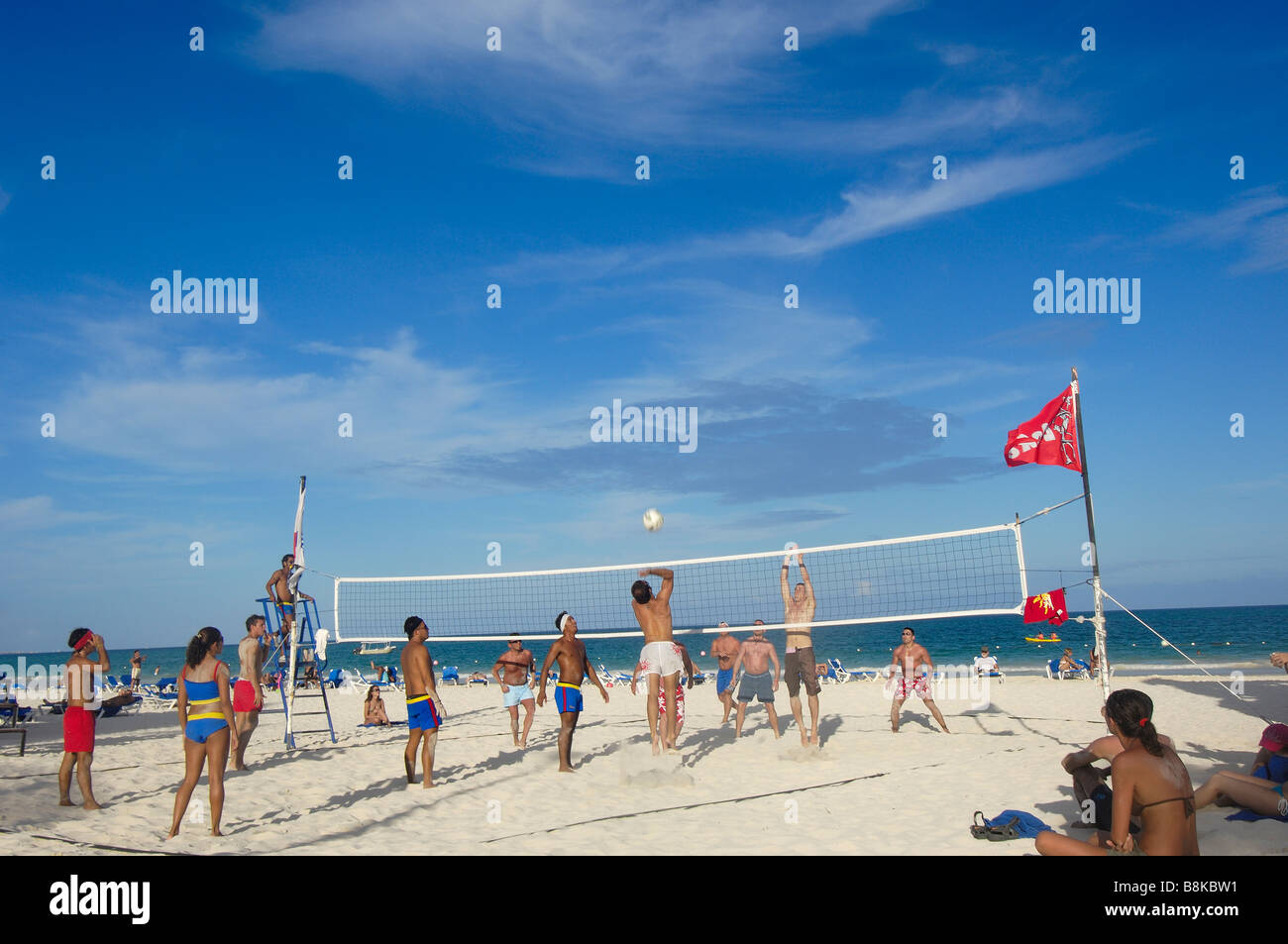 People playing beach volleyball at Maroma beach Caribe Quintana Roo state Mayan Riviera Yucatan