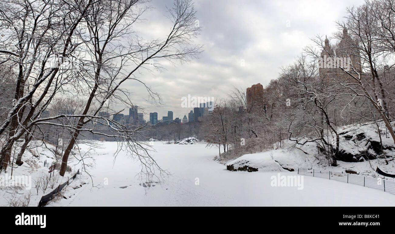 Central Park New York City at lake after snow storm Stock Photo - Alamy