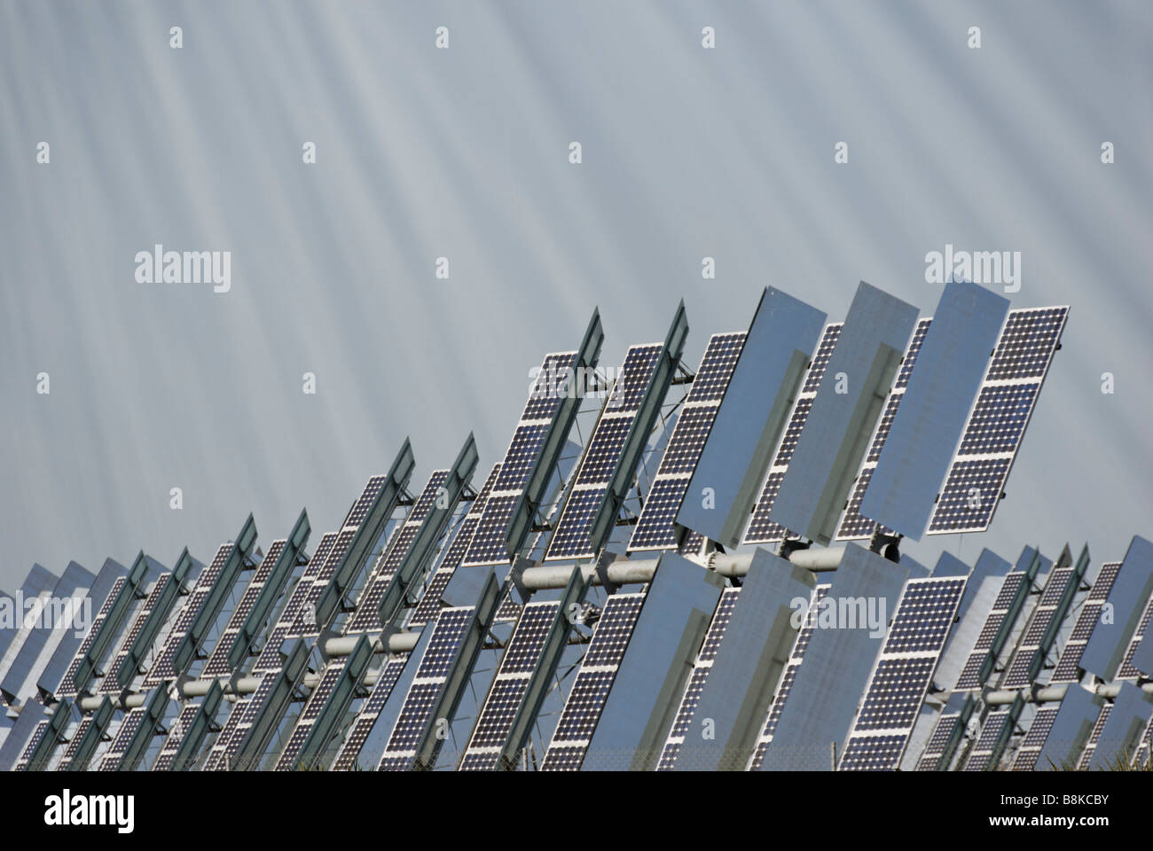 Solúcar power plant photovoltaic PV concentration tracker units which produce clean from the sun Solúcar Abengoa platform Spain Stock Photo