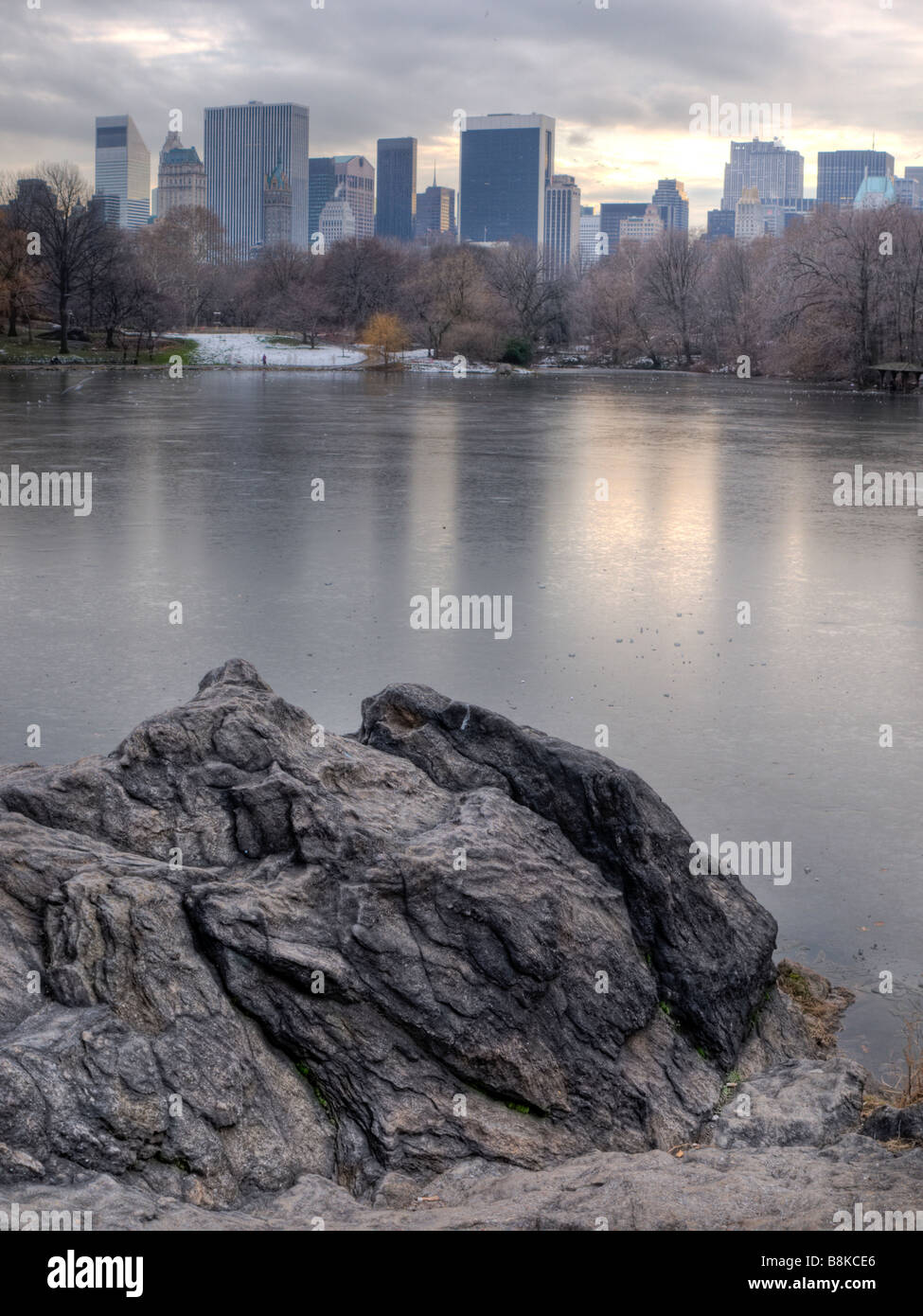 Lake at sunset in Central Park Stock Photo