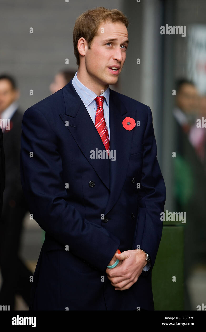 Prince William in Cardiff in November 2008 wearing a Remembrance Poppy Stock Photo