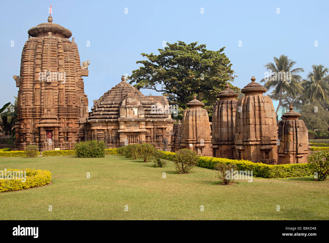 Siddheshwar temple- General-View from South, showing main temple and subsidiary shrines. Orissa, Bhubaneshwar, India. Stock Photo
