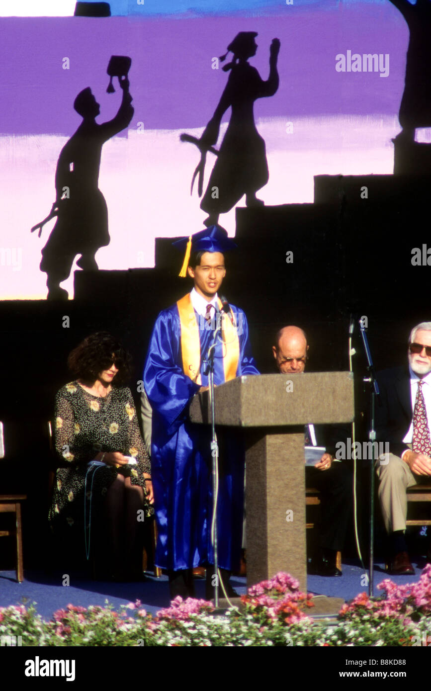 AsianAmerican student speaker high school graduation ceremony event
