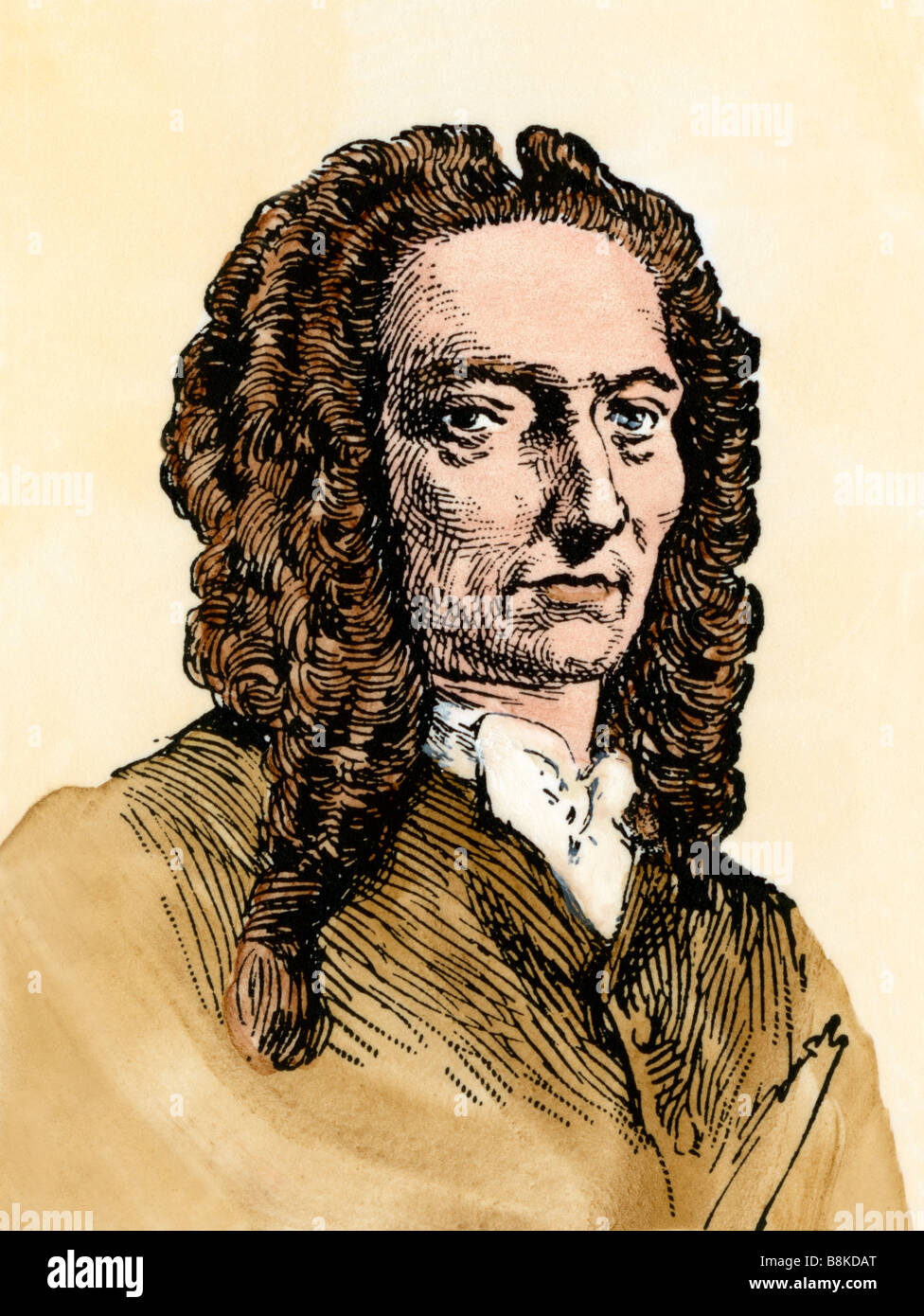 Mathematician Abraham de Moivre. Hand-colored woodcut Stock Photo