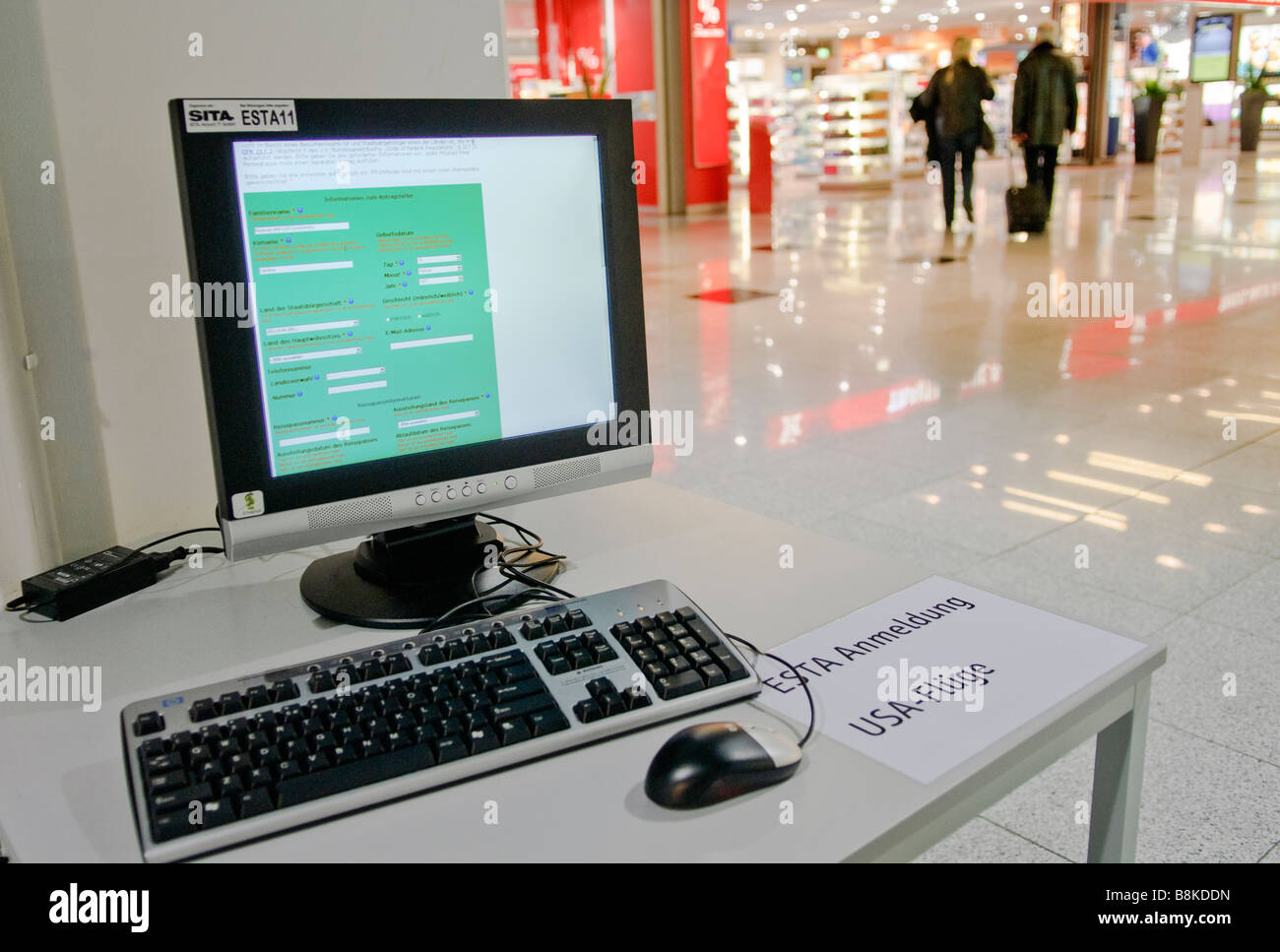 Computer Terminal containing The Electronic System for Travel Authorization (ESTA) in german airport Stock Photo