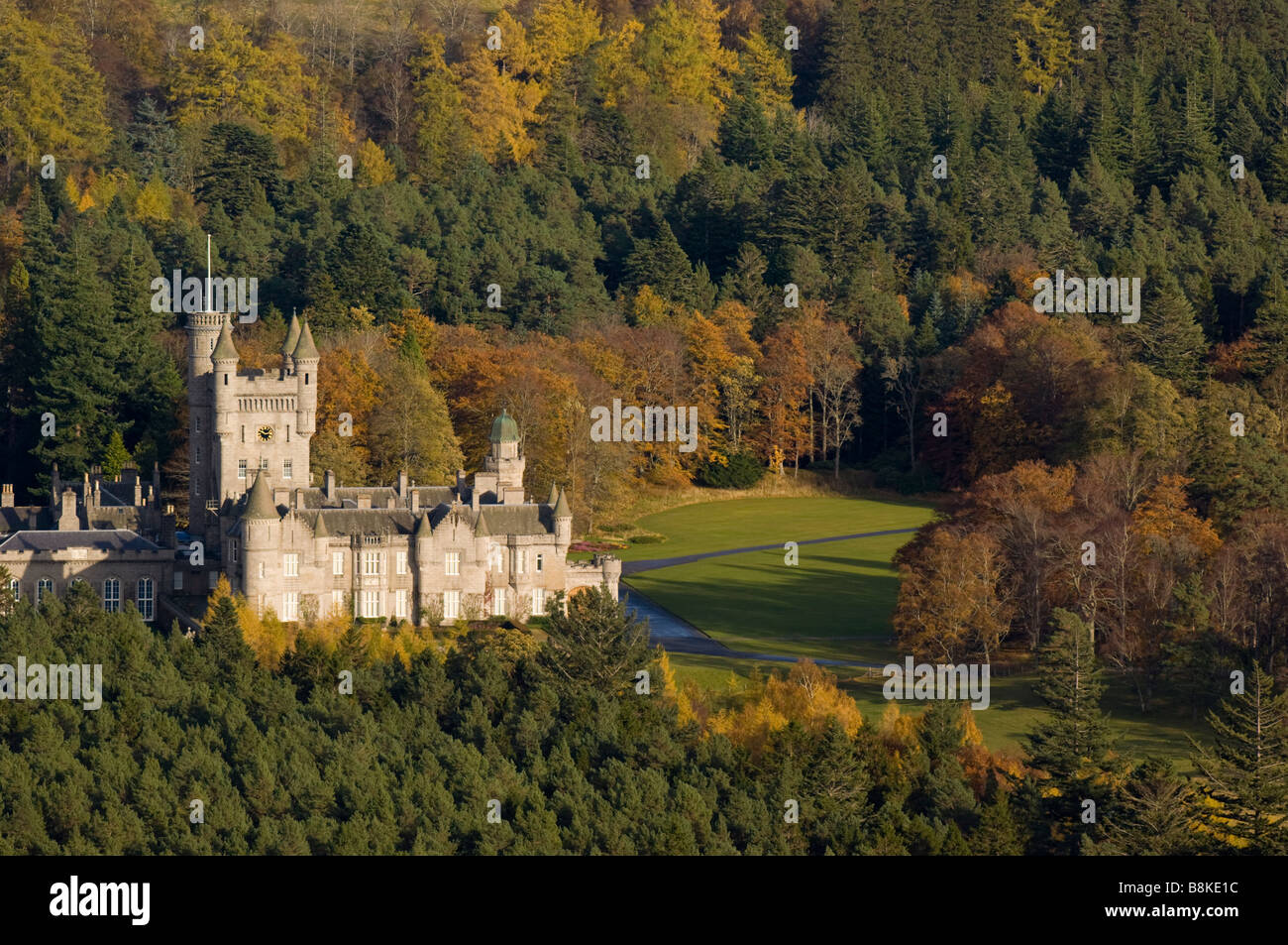 Balmoral Castle, in the valley of the River Dee in autumn, Scotland. Stock Photo