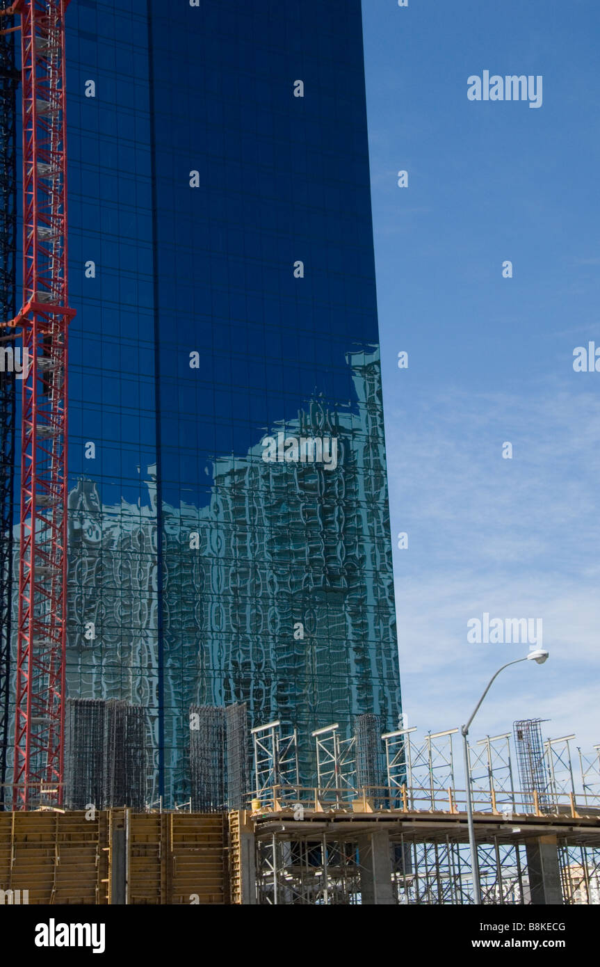 Reflection in Blue Skyscraper Building  in Las Vegas Stock Photo