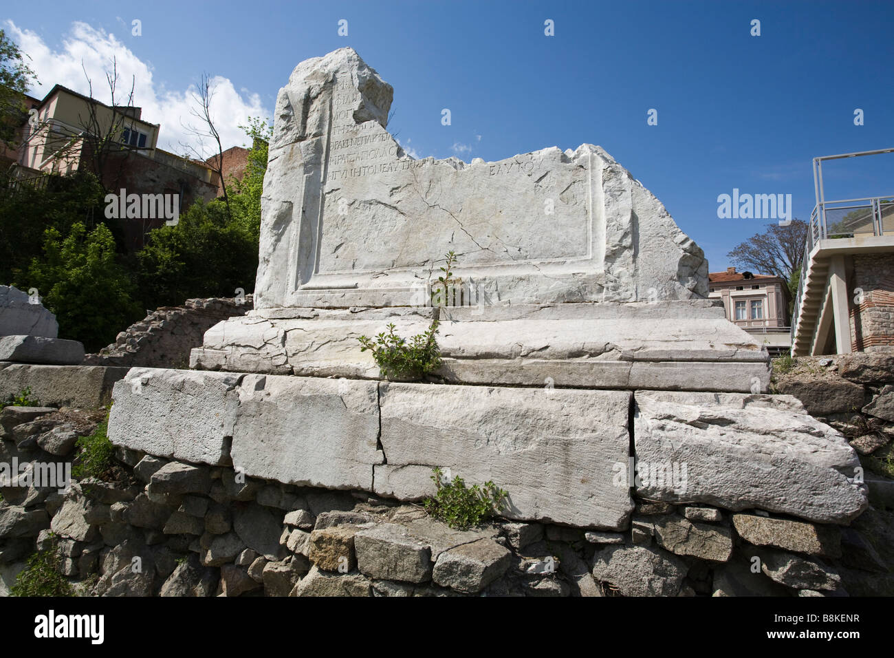 Roman remains closeup detail, ruins, Odeon, antique forum, Plovdiv (Philipopolis), Balkans, Bulgaria Stock Photo