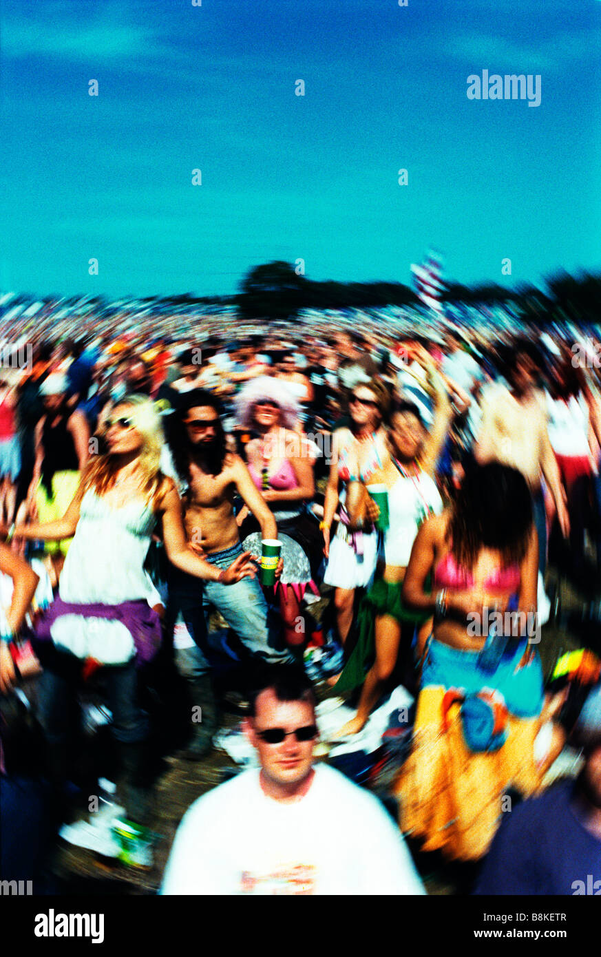 Glastonbury Festival, audience at Main Pyramid Stage Stock Photo
