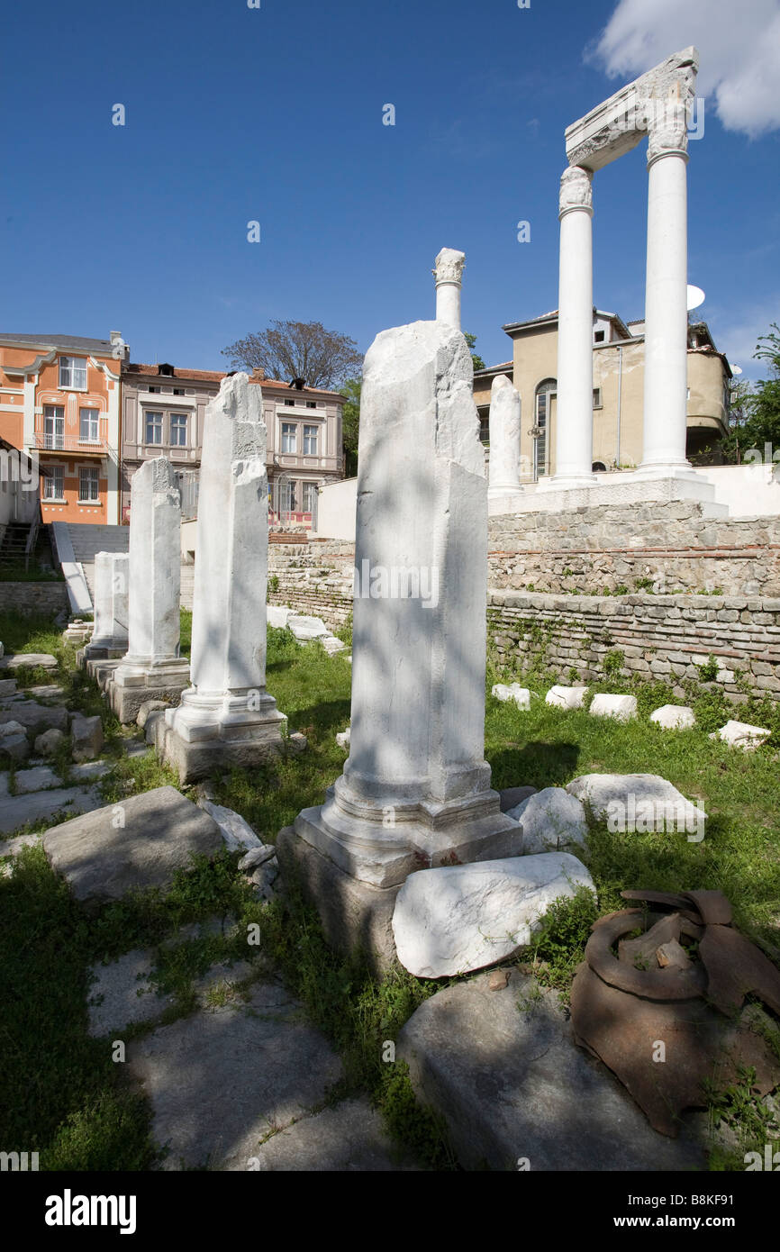 Roman remains, ruins, Odeon, antique forum, Plovdiv (Philipopolis), Balkans, Bulgaria Stock Photo