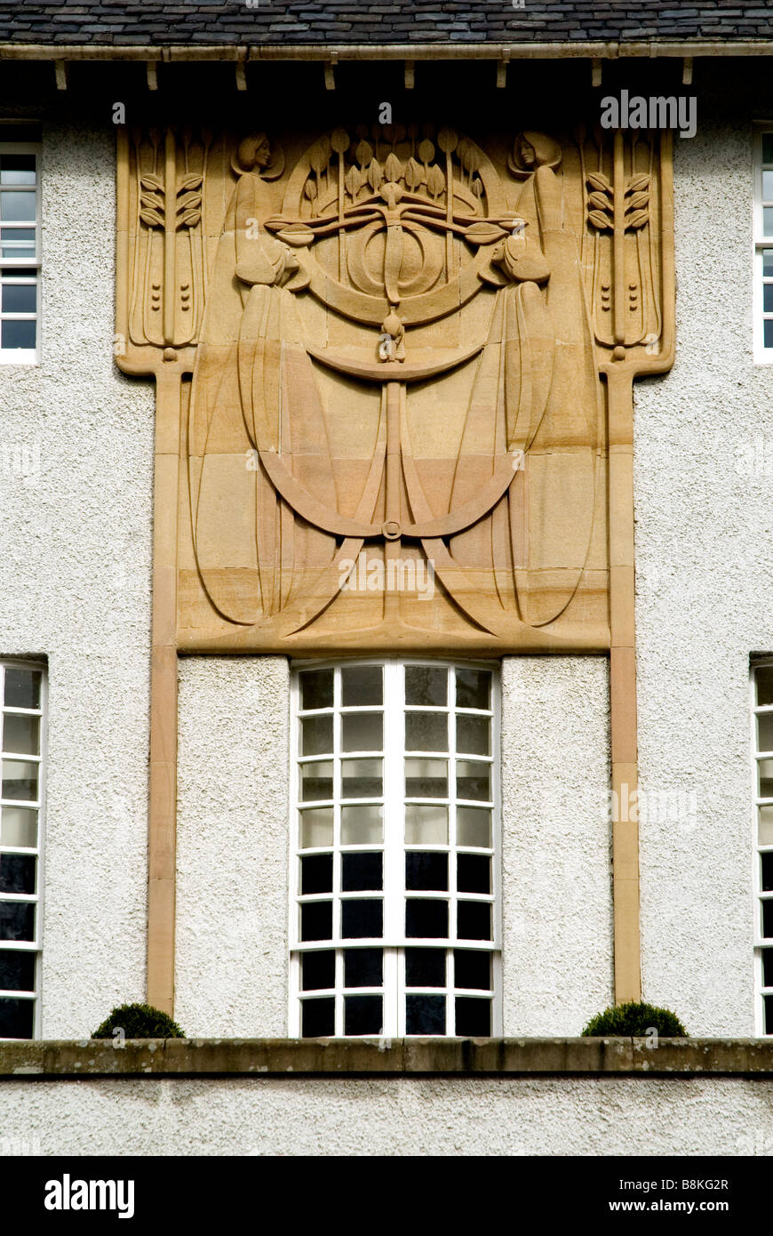 Window detail at the House for an Art Lover built to the designs of Charles Rennie Mackintosh in Bellahouston Park, Glasgow, Scotland Stock Photo
