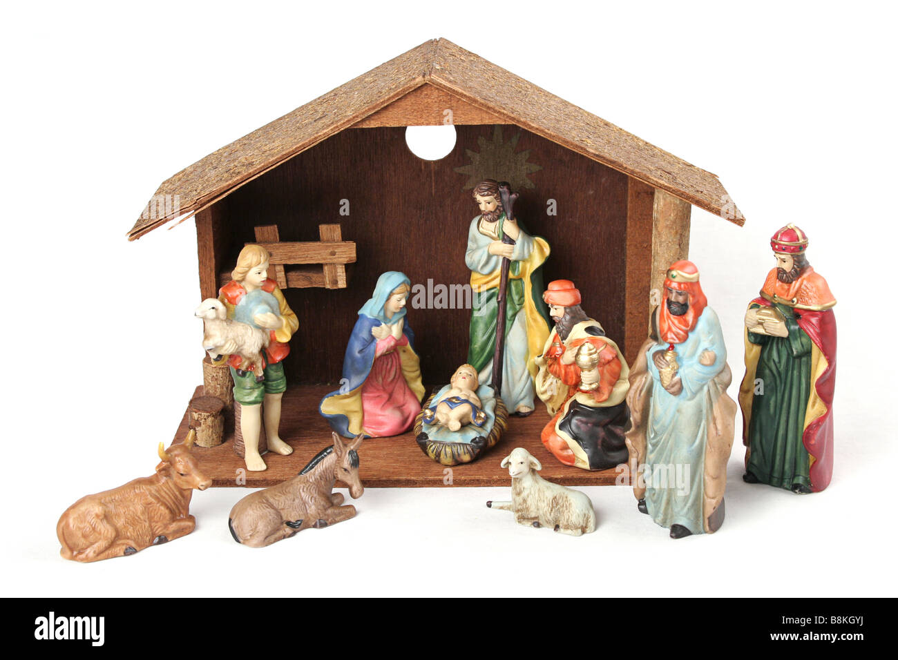 Nativity scene isolated on white background Stock Photo