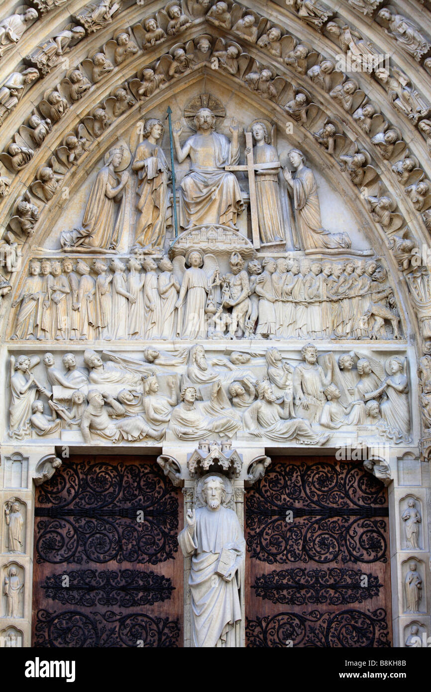 The Portal of the Last Judgement of Notre Dame, Paris, France Stock