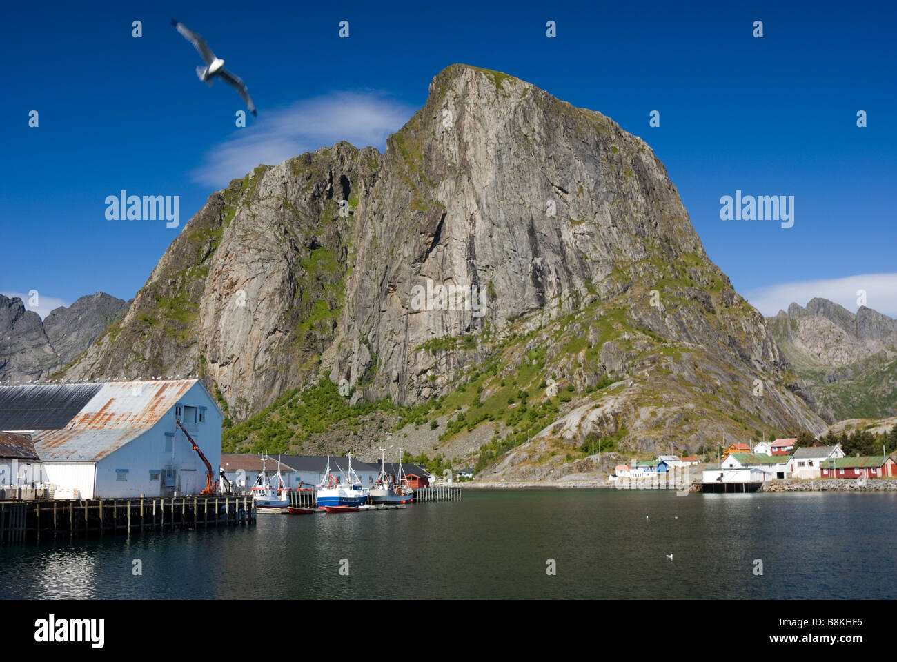 Harbour in Hamnøy, Moskenesøya, Lofoten, Nordland, Norway, Scandinavia Stock Photo