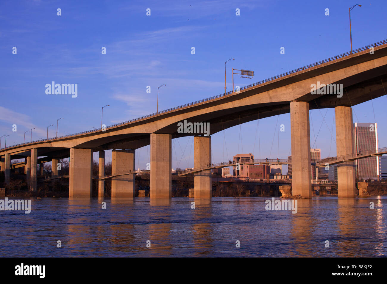 Robert E. Lee Bridge in Richmond, Virginia. View from Belle Isle Stock