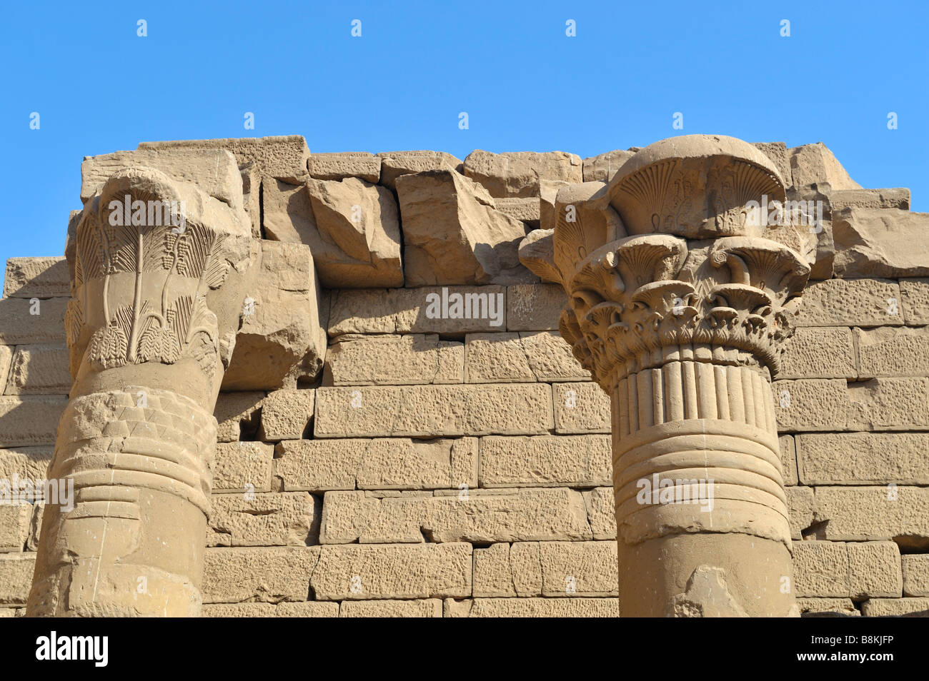 Forecourt columns, Kalabsha Temple, New Kalabsha Island, Aswan, Egypt 081122 33366 Stock Photo