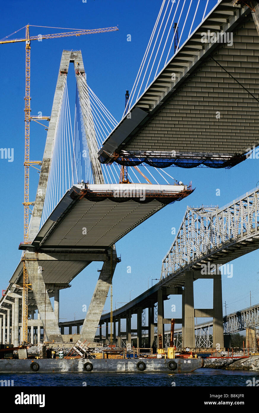 Construction of Cooper River Bridge, Charleston, South Carolina. Stock Photo