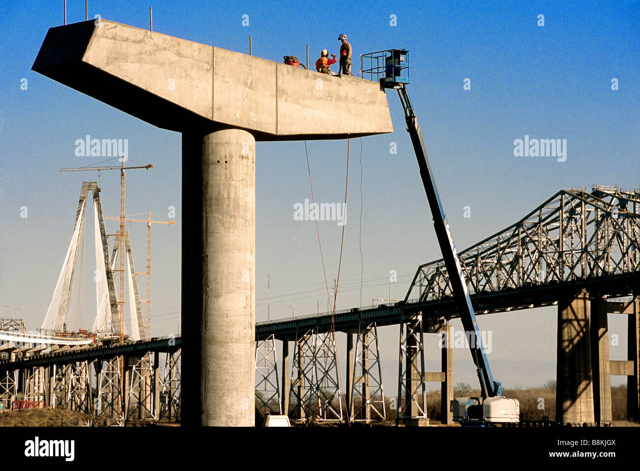 Highway freeway road construction, approach to Cooper River Bridge, Charleston, South Carolina. Stock Photo