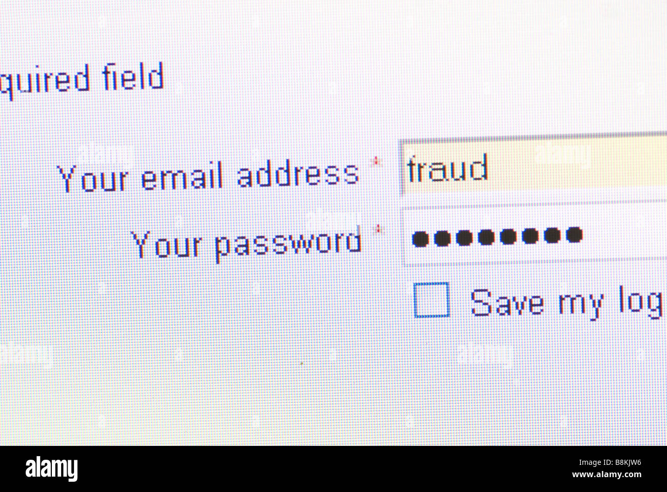 Fraud in a login page on a computer screen Stock Photo