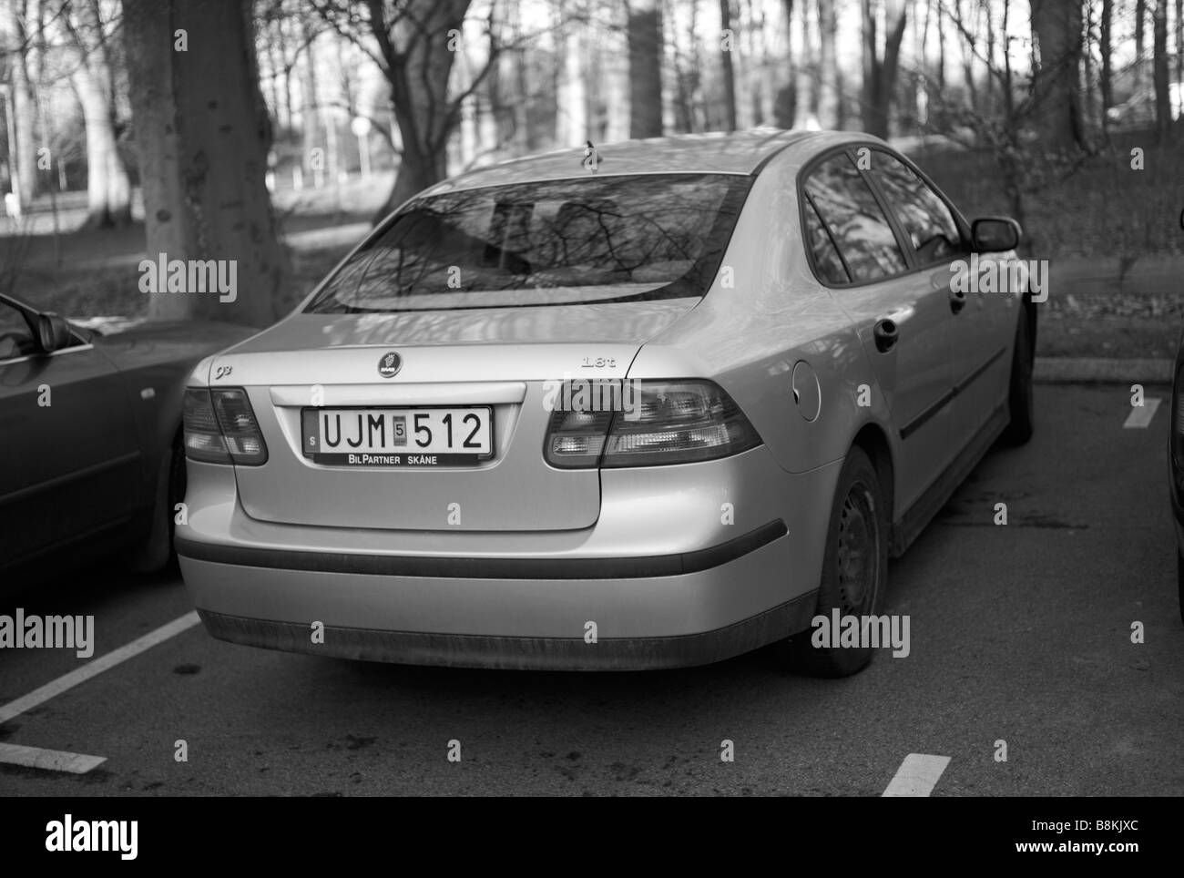 Parked SAAB 9-3 in Bjärred, Sweden. Picture taken during their big crisis in February 2009. FOR EDITORIAL USE ONLY. Stock Photo