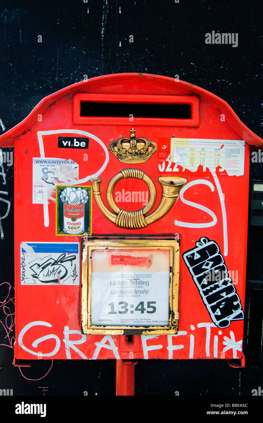 Old red mail box, Brussels,Belgium, Europa Stock Photo Alamy
