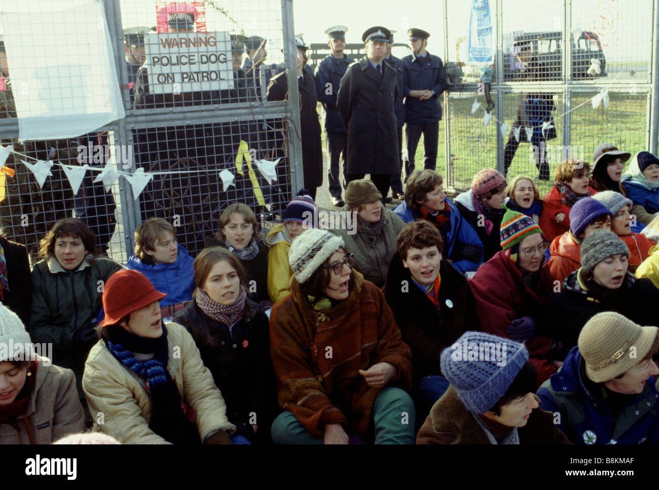 Greenham Berkshire UK 13 December 1982 Protesters at the Greenham Common Women's Peace Camp Stock Photo