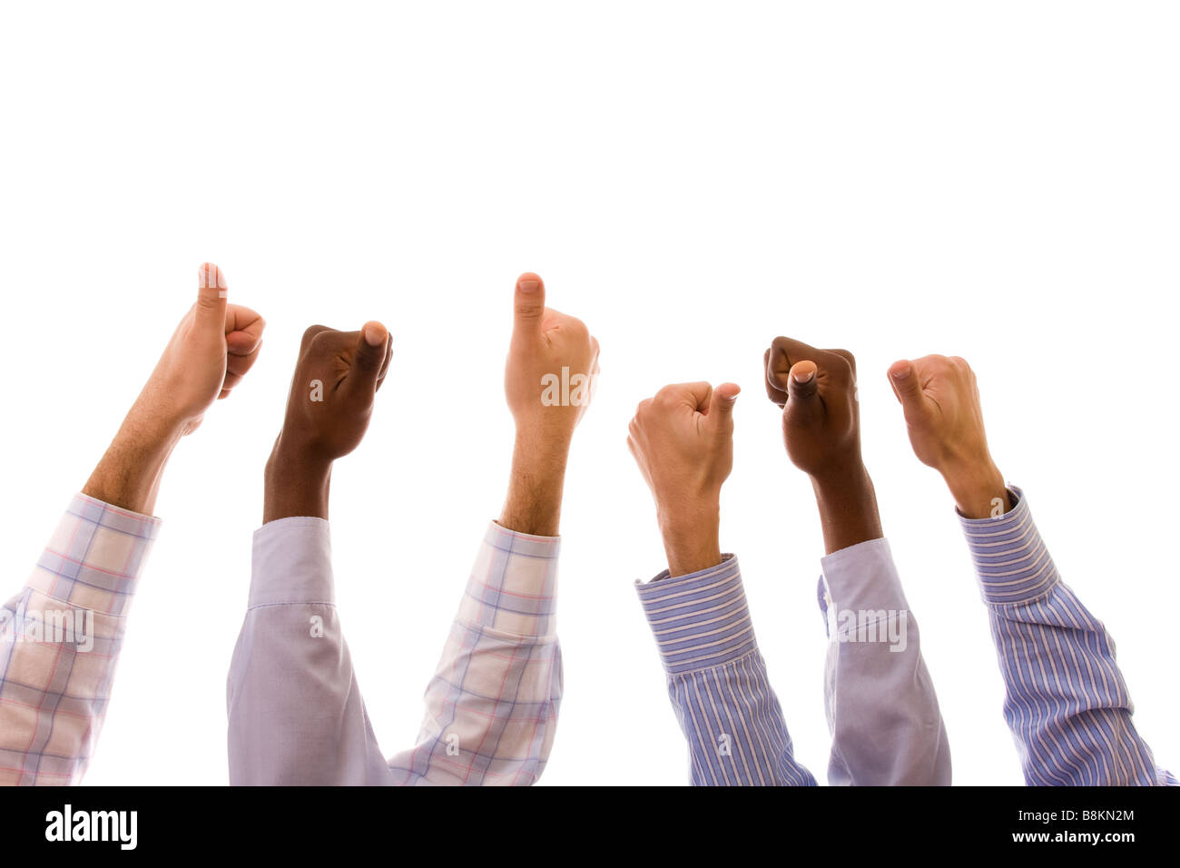 group of multiracial hands gesturing ok isolated on white Stock Photo