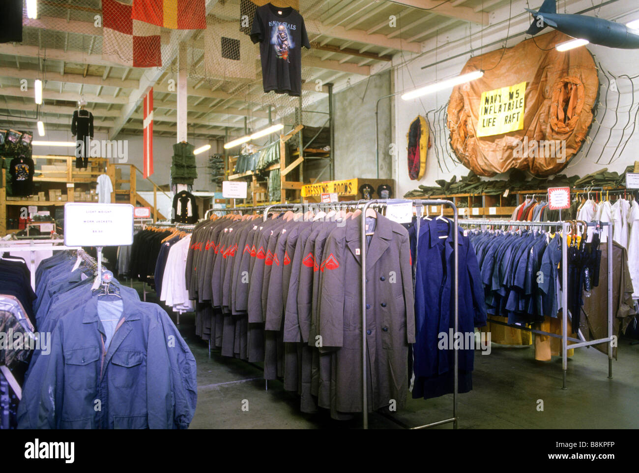 Interior of Army-Navy store with surplus military items on sale Stock Photo  - Alamy