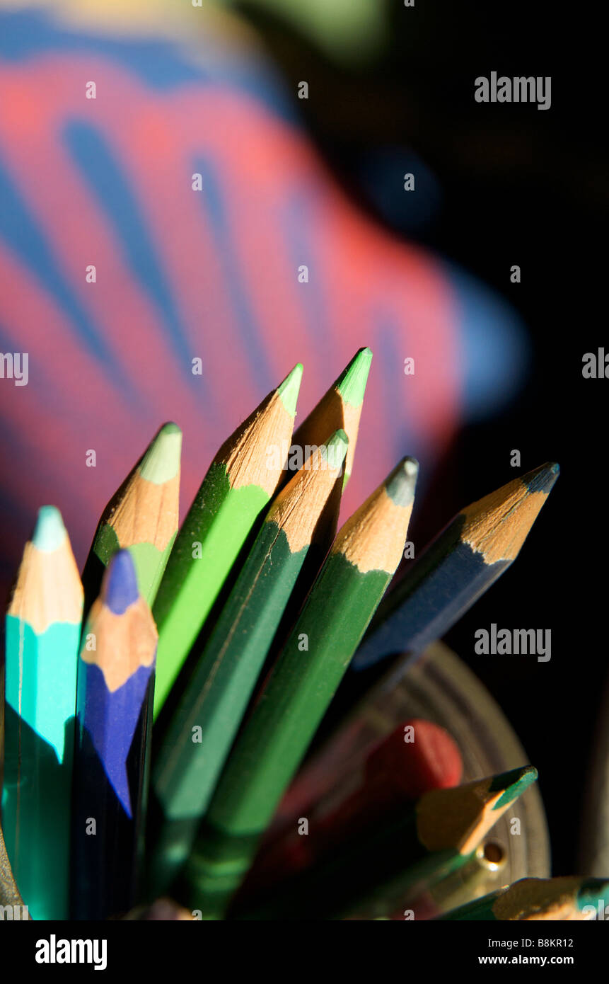 Coloured pencils in a jar Stock Photo