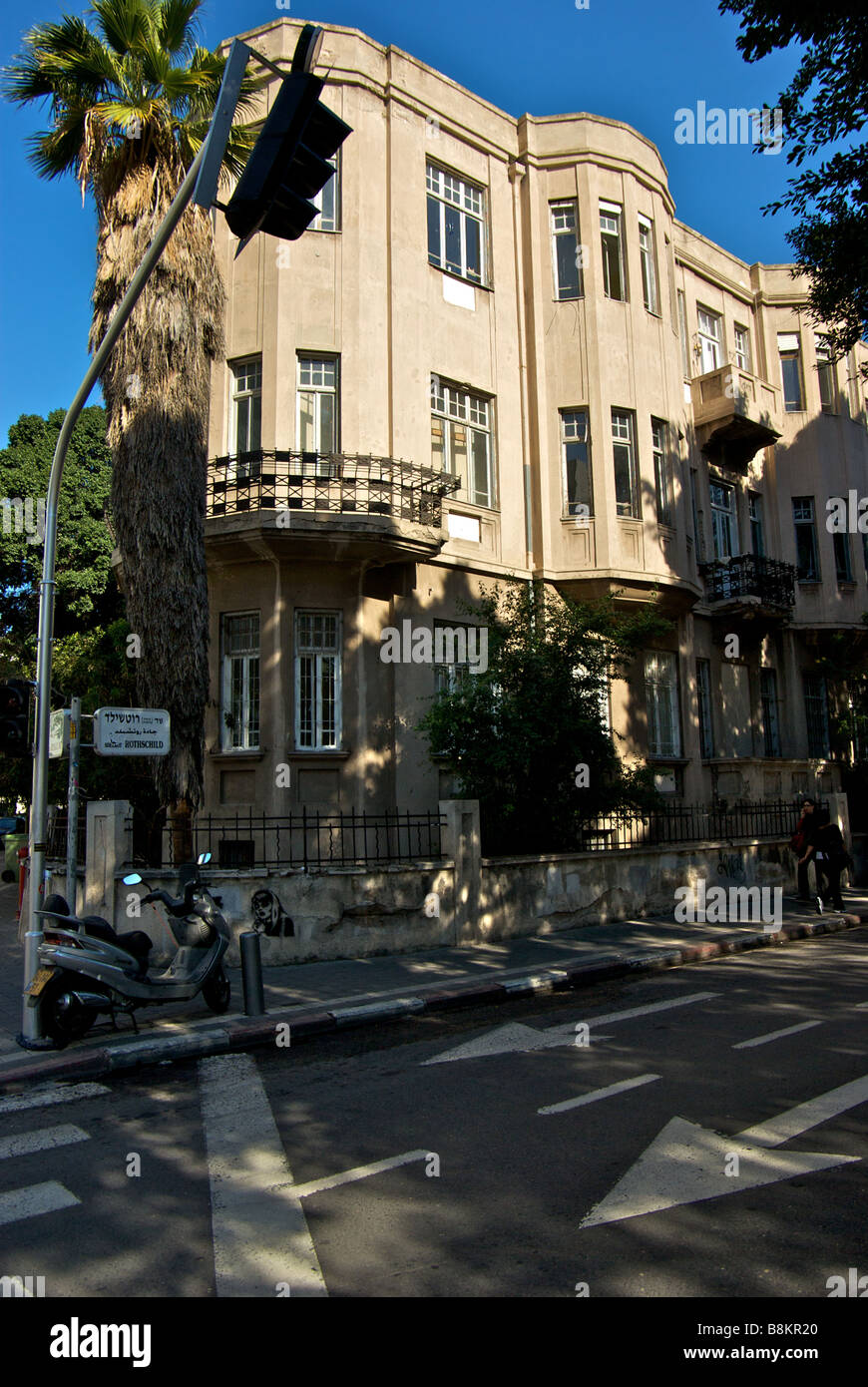 Old low rise apartment building in style of Bauhaus architectural