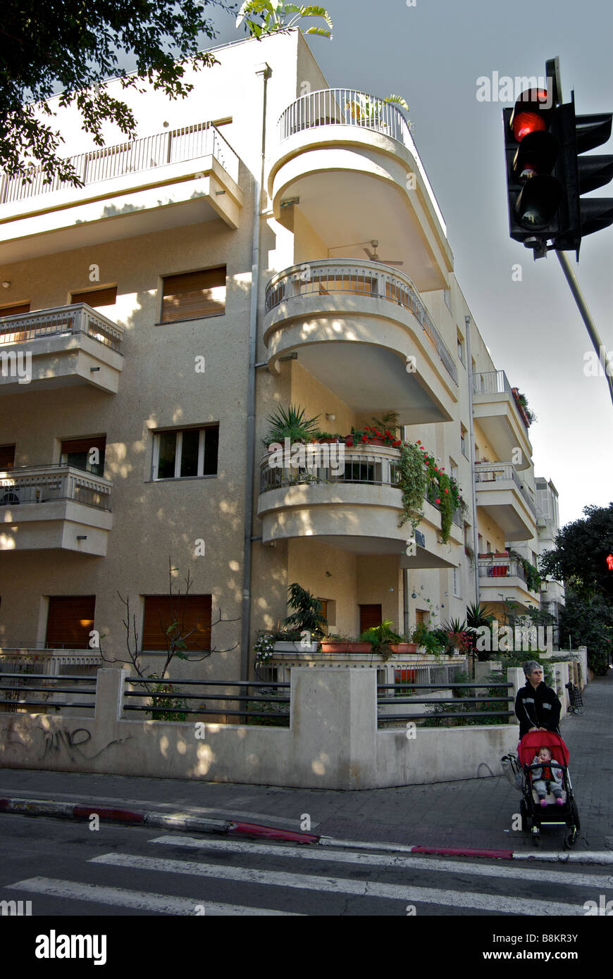Old low rise apartment building in style of Bauhaus architectural