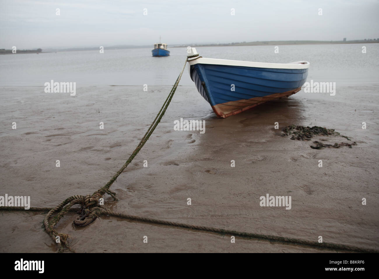 Boat at Sunderland Point, a small hamlet near Heysham, Lancashire, UK.  It dates back to the cotton trade of the 18th century. Stock Photo