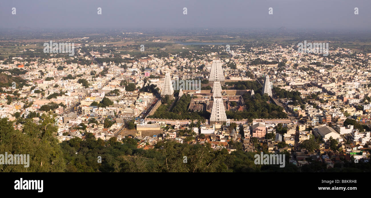 India Tamil Nadu Tiruvannamalai panoramic elevated view of Arunachaleswar temple Stock Photo
