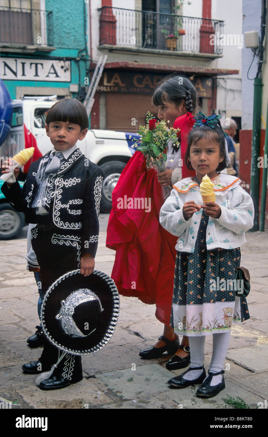 Children at Juarez street in Guanajuato Mexico Stock Photo