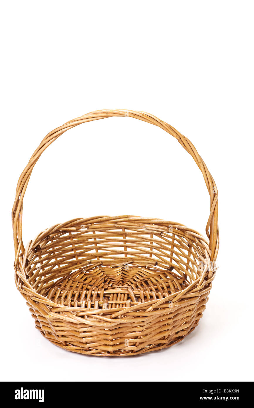 wicker basket isolated with soft shadow on a white background Stock Photo