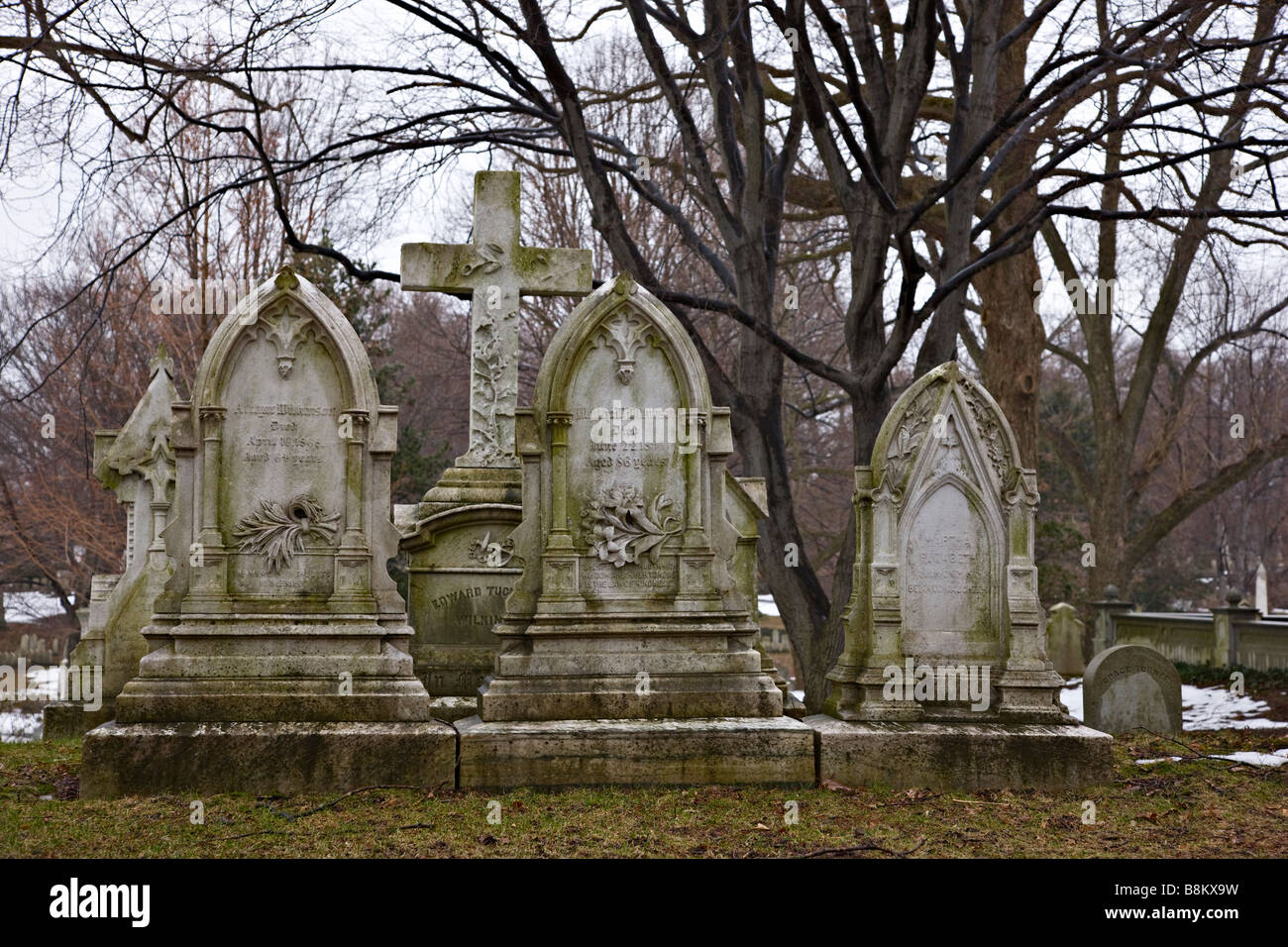 Graves at Mt. Auburn Cemetery, Cambridge, Massachusetts, USA Stock