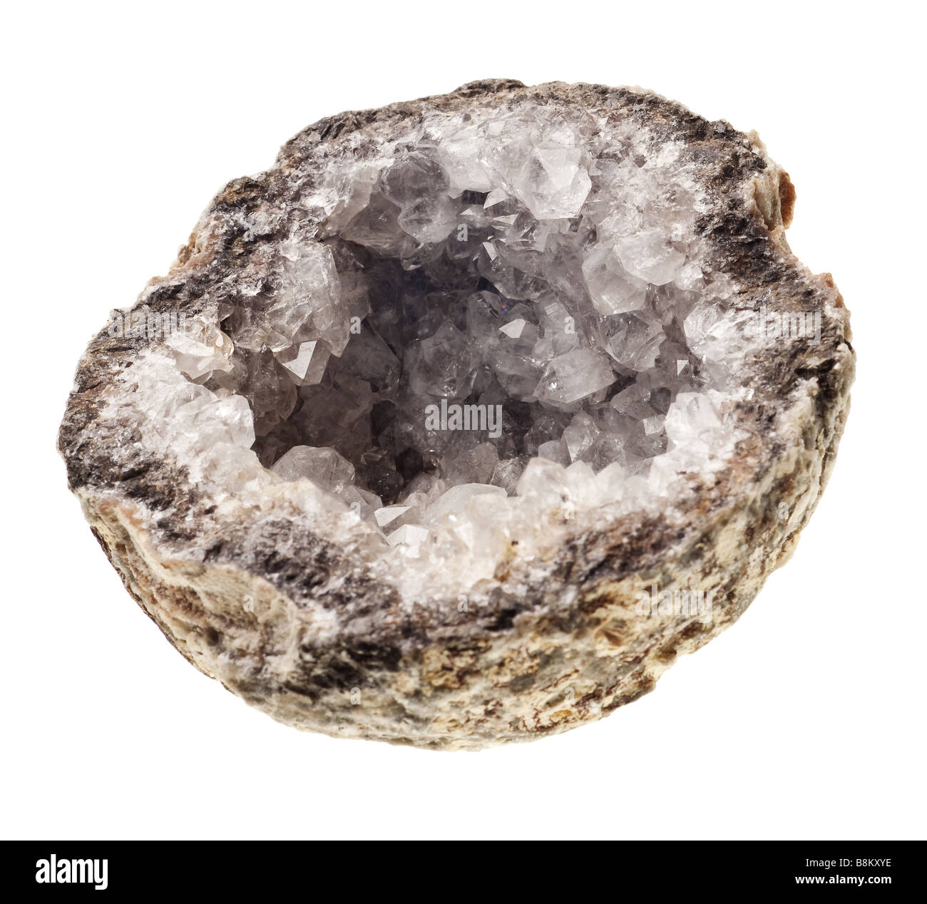 quartz crystal geode isolated on white background Stock Photo